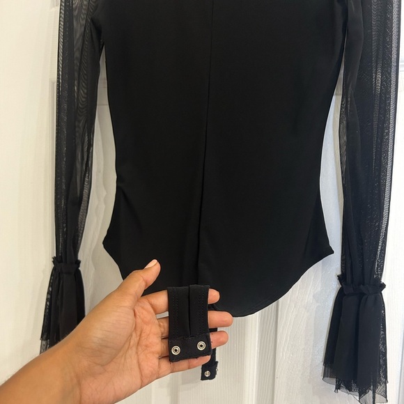 Forever 21 Black Bodysuit With Sheer Sleeves Size Medium - Picture 8 of 9